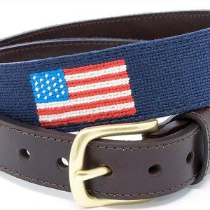USA Flag Full Grain Leather Needlepoint Belts